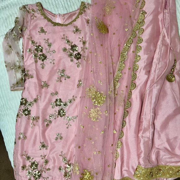 Pink with Gold Embroidery Sharara Indian Dress - Picture 2 of 2